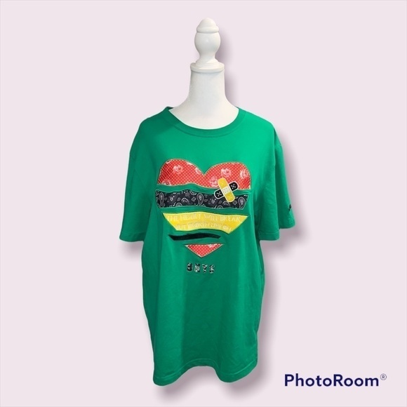 BKYS Graphic Tee Broken Heart  Kelly Green Size Medium - Picture 2 of 8